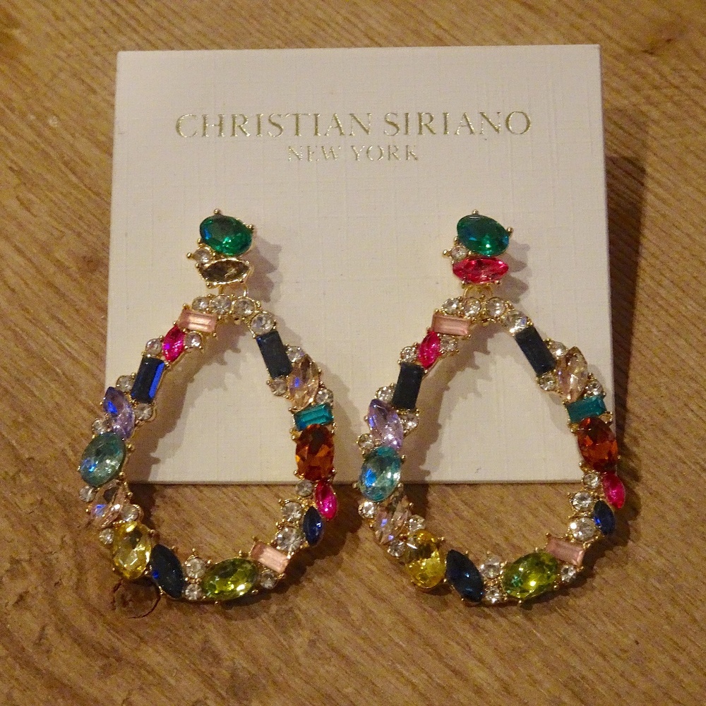 Christian Siriano New York Multi-Colored Crystal Drop Earrings - Missing 1 Jewel
